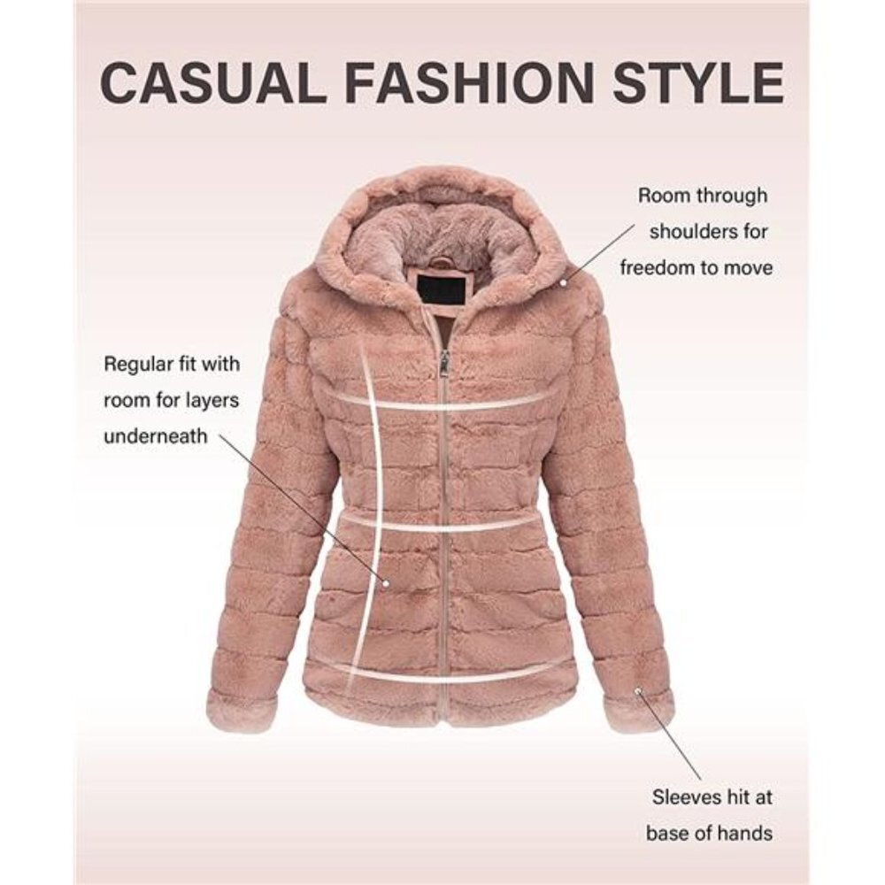Women’s Faux Fur Shearling Fuzzy Hooded Sherpa-Lined Jacket - Picture 3 of 6